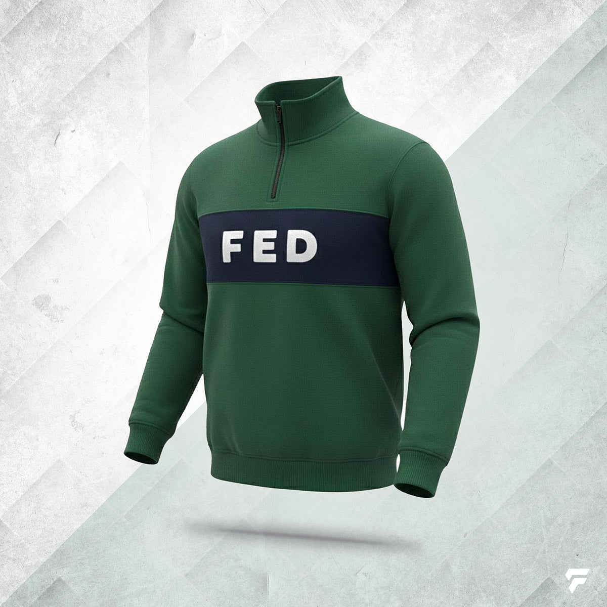 FED 1/4 Zip Jumper in Green with Navy Stripe