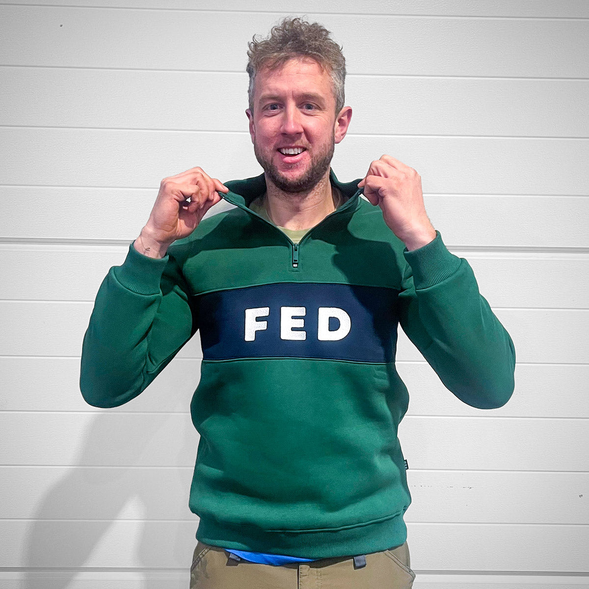 FED 1/4 Zip Jumper in Green with Navy Stripe