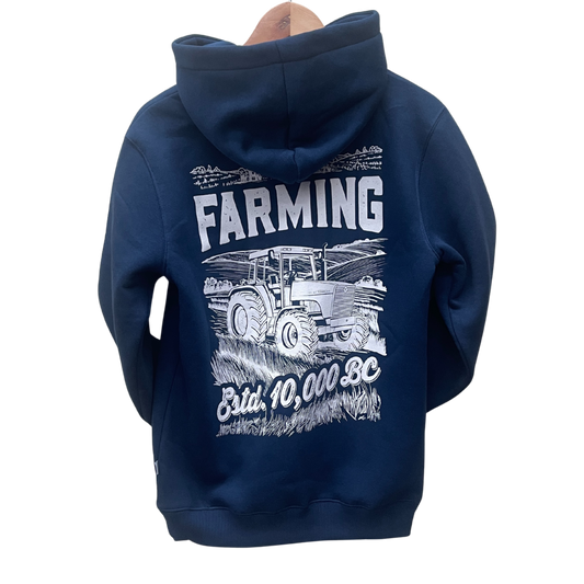 FED Hoodie With 'Farming est 10,000 BC' Back Print - Blue